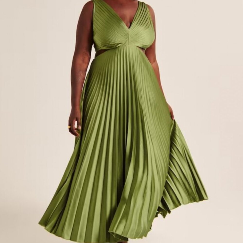 Satin Pleated Cutout Maxi Dress